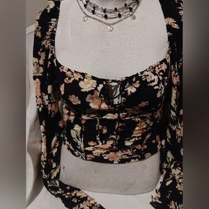 NWT Free People Floral Hilary Printed Top in "Black Combo". Size XS.